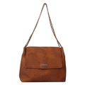 Elegante borsa tote in pelle PU marrone con placca d'argento e tracolla a catena - Marrone