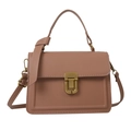 Elegant dark pink matte PU leather handbag with vintage metal lock and adjustable strap - Khaki