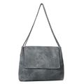 Borsa a tracolla grigia minimalista con trama stone-washed e dettaglio placca in metallo - Blu
