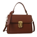 Deep brown matte leather handbag with vintage gold buckle and detachable shoulder strap - Brown