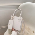 White crocodile pattern square handbag with small charm card holder and top handles - White