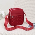 Chic red quilted oxford fabric crossbody bag with three zipper pockets and adjustable strap - Red