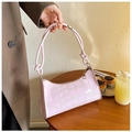 Detail of light pink crocodile pattern handbag with a stylish knotted handle and PU texture - 627 Pink
