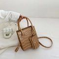 Chic brown crocodile pattern tote bag with matching mini purse and detachable strap - Khaki