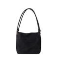 Bolso tote grande negro mate minimalista con texto en relieve y correas delgadas - Negro