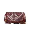 Borsa a tracolla stile bohémien con ricamo etnico geometrico e decorazione di lunghe nappe - Rosso