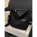Sac fourre-tout en toile noire avec écusson de mode et petite pochette zippée - Noir