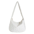 Weiße gesteppte Puffer-Tasche mit 3D-Blumenmuster und Reißverschluss für Damen - Weiß