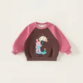 Sweat-shirt pour enfant avec manches raglan, imprimé lapin rose et design contrasté - 80 / Marron