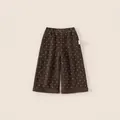 Braune Weitbeinhose für Kleinkinder mit Herzmuster und warmem Fleecefutter - Kaffee (Fleece-gefüttert) / 80