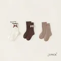 Tre paia di calzini al polpaccio in cotone per bambina con fiocchi e bordi a volant - M (16-18cm) / Multicolore