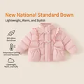 Roze donsjas voor peuters met 90% witte eendendons, bontkraag en strikdetail - 80 (Vulling 54g) / Roze