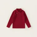 Maglione in maglia a maniche lunghe da bambina rosso bordeaux con collo stile cinese - 110 / Rosso