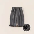 Gefütterte dunkelgraue Hose für Mädchen mit Herzmuster und Rüschen am Saum - 80 / Grau Herz-Druck