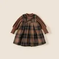 Set 2 pezzi vintage stile inglese per bambina con abito a quadri e maglia a collo alto - 80 / Quadri Caffè