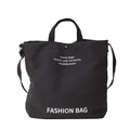 Borsa tote in tela nera da donna con stampa di lettere bianche e tracolla regolabile - Nero