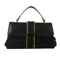 Classic black crocodile pattern leather handbag for women with golden metal lock buckle - Black