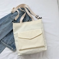Borsa tote minimalista in velluto a coste crema con tasca frontale e tracolla - Bianco