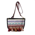Bolso bandolera bohemio con bordado geométrico colorido y borlas de flecos vivos - Rojo Naranja Bohemio (Estilo 2)