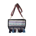 Bohemian canvas crossbody bag with geometric embroidery and blue fringe tassels - Sky Blue Diamond (Style 4)