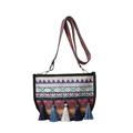 Ethnic style embroidered crossbody bag with colorful geometric patterns and blue tassels - Navy Blue Embroidered (Style 5)