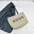 Borsa tote minimalista in tela kaki chiaro con manici scuri e stampa con scritta HOOH - Bianco Sporco