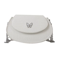 Mini witte zadelstas met krokodillentextuur, zilveren vlindergesp en elegante ketting - Wit