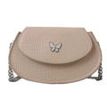 Chique beige zadeltas met krokodillenpatroon, zilveren vlindersluiting en kettingriem - Khaki