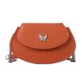 Mini orange crocodile texture saddle bag with silver butterfly buckle and chain strap - Brown