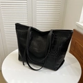 Borsa tote nera classica con trama a scacchi goffrata e doppi manici per il trasporto - Nero