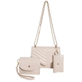 Set borsa a tracolla trapuntata bianco panna in tre pezzi con pochette e porta carte - Bianco Sporco