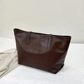 Borsa tote vintage in pelle marrone scuro con motivo a scacchi in rilievo per donna - Marrone Scuro