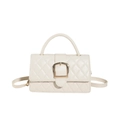 Chic cream white quilted leather handbag for women featuring a stylish gold square buckle - Off White