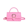 Bright pink quilted faux leather handbag with a gold horseshoe buckle and top handle - Pink