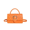 Bright orange quilted shoulder bag with diamond stitch and golden horseshoe buckle - Orange
