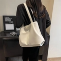 Minimalist cream white leather tote bag with wide strap for stylish female commuting - Off White