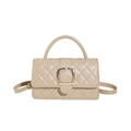 Sac à main matelassé beige avec surpiqûres en losange et boucle dorée élégante - Khaki