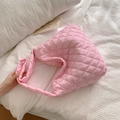 Borsa tote trapuntata rosa di grande capacità con morbido design a rombi cuciti - Rosa
