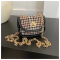 Mini sac bandoulière en tweed à carreaux rouge et noir avec chaîne dorée chic - Houndstooth