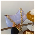 Sparkly purple sequin half-moon underarm bag with a bold golden metal chain strap - Light Purple