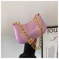 Sparkly purple baguette bag with chunky gold chain strap and shimmering glitter finish - Pink