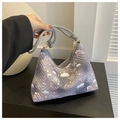 Borsa hobo sottobraccio grigio-viola con cuciture a V e illustrazioni da sogno colorate - Grigio