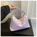 Borsa a tracolla trapuntata sfumata viola con motivi arcobaleno e manico annodato - Viola