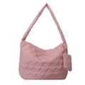 Borsa tote rosa trapuntata a cuore con tracolla larga e mini portamonete a cuore - Rosa