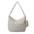 Borsa tote trapuntata bianco crema con ricamo a cuore e portamonete coordinato - Bianco