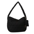 Borsa tote nera trapuntata a cuori con mini portamonete abbinato e ampia tracolla regolabile - Nero