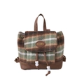 Mini sac à dos en laine à carreaux verts avec bordures en cuir brun et détails perles - Vert