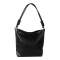 Minimalist black glossy leather tote bag with unique knotted shoulder straps for women - Black