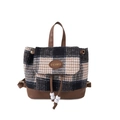 Sac à dos en laine à carreaux avec garniture en cuir brun et cordon de serrage - Noir