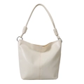 Minimalist creamy white oversized hobo shoulder bag with textured leather and handle details - White